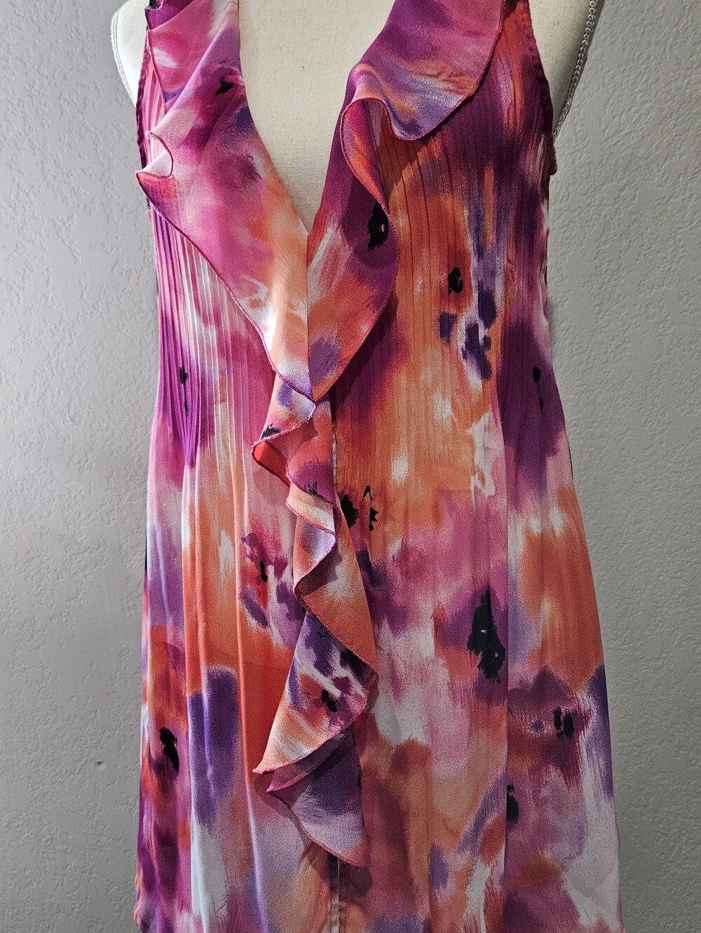 EUC Allison Taylor Pink, Purple & Orange Pleated Watercolor Blouse XL
